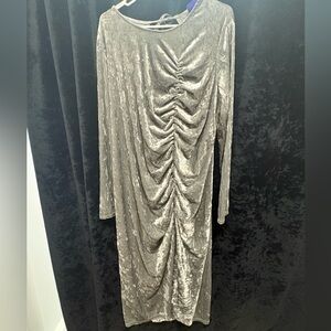 Velvet Long Sleeve Dress - Silver